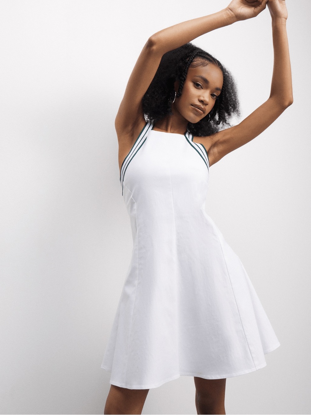 Zara White Mini Halter Dress with Black-Trim Straps